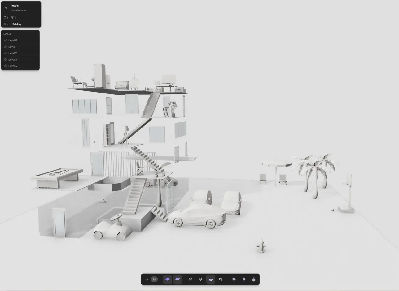 Looplet 3D Planner showing a draggable site plan with stacked level toggles, parking, and adjacent structures — fences, decks and retaining walls placed on the real property block, ready to attach to a quote